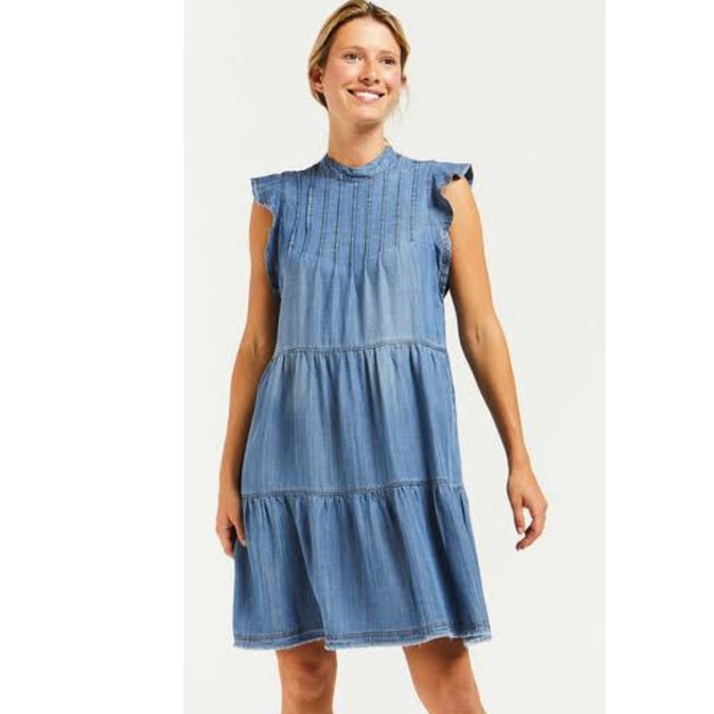 Velvet Heart Shelly Venice Sky Sleeveless Tiered Babydoll Dress sz Lg